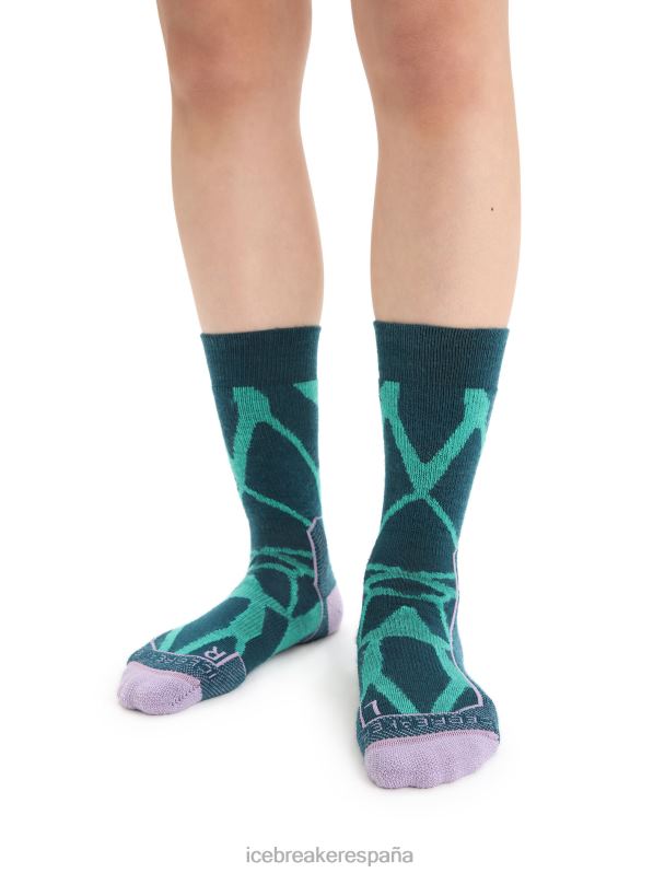 Icebreaker mujer calcetines merino walk+ media tripulación paisajes fracturados 0V2J0774 accesorios gloria fresca/verde