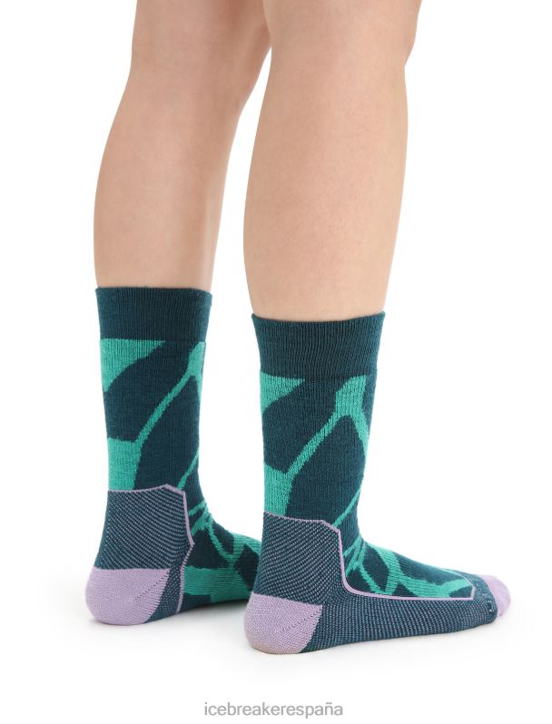 Icebreaker mujer calcetines merino walk+ media tripulación paisajes fracturados 0V2J0774 accesorios gloria fresca/verde