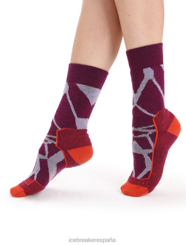 Icebreaker mujer calcetines merino walk+ media tripulación paisajes fracturados 0V2J0775 accesorios mirada morada/ir baya