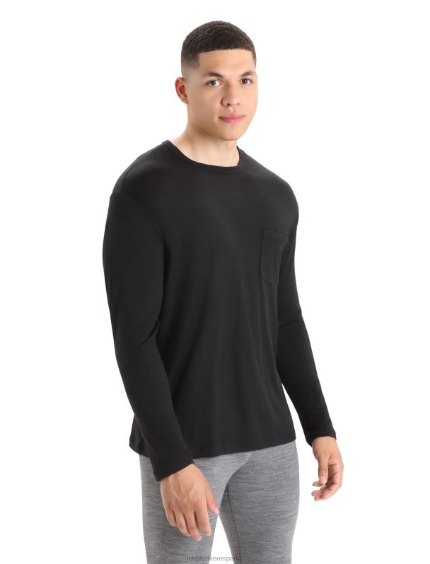 Icebreaker hombres camiseta de manga larga con bolsillo de merino granary 0V2J0198 ropa negro