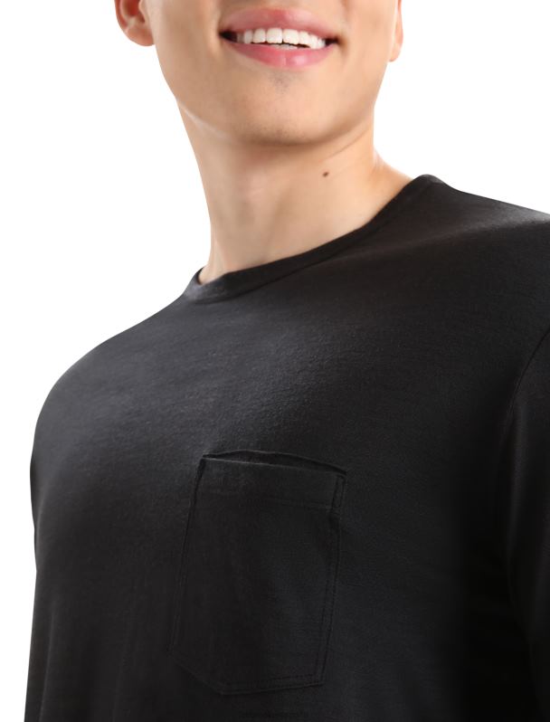 Icebreaker hombres camiseta de manga larga con bolsillo de merino granary 0V2J0198 ropa negro