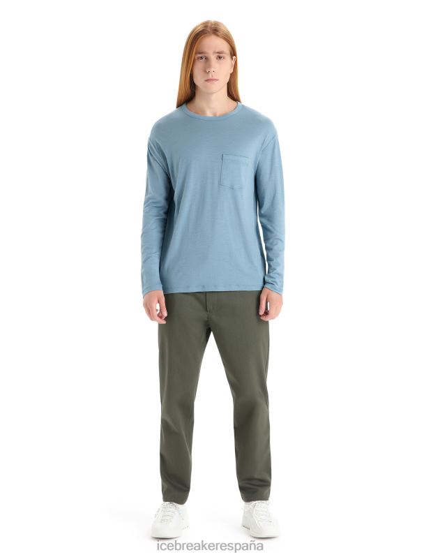 Icebreaker hombres camiseta de manga larga con bolsillo de merino granary 0V2J0199 ropa azul astral