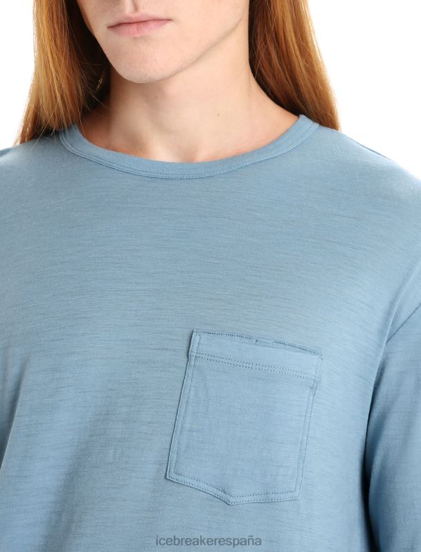 Icebreaker hombres camiseta de manga larga con bolsillo de merino granary 0V2J0199 ropa azul astral