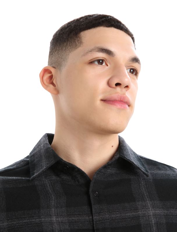 Icebreaker hombres Merino Dawnder camisa de franela de manga larga a cuadros 0V2J0357 ropa brezo azabache