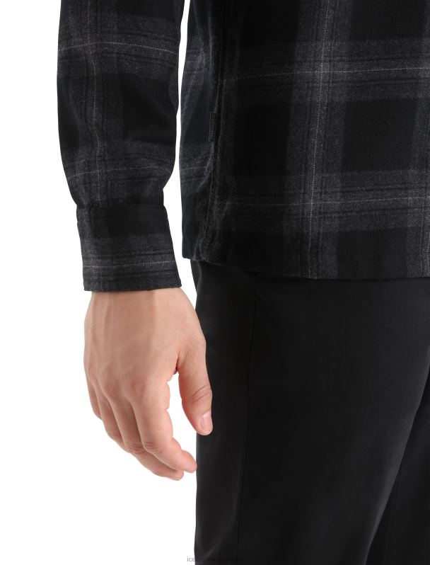 Icebreaker hombres Merino Dawnder camisa de franela de manga larga a cuadros 0V2J0357 ropa brezo azabache
