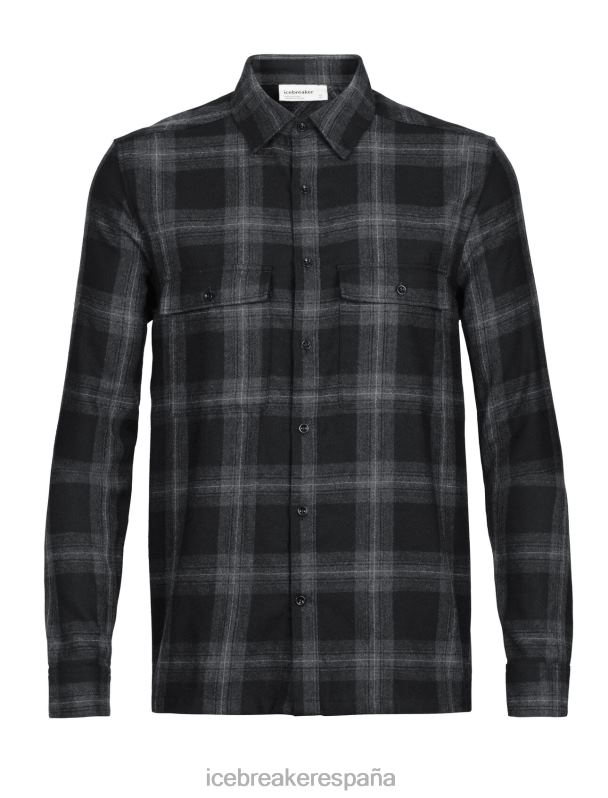 Icebreaker hombres Merino Dawnder camisa de franela de manga larga a cuadros 0V2J0357 ropa brezo azabache