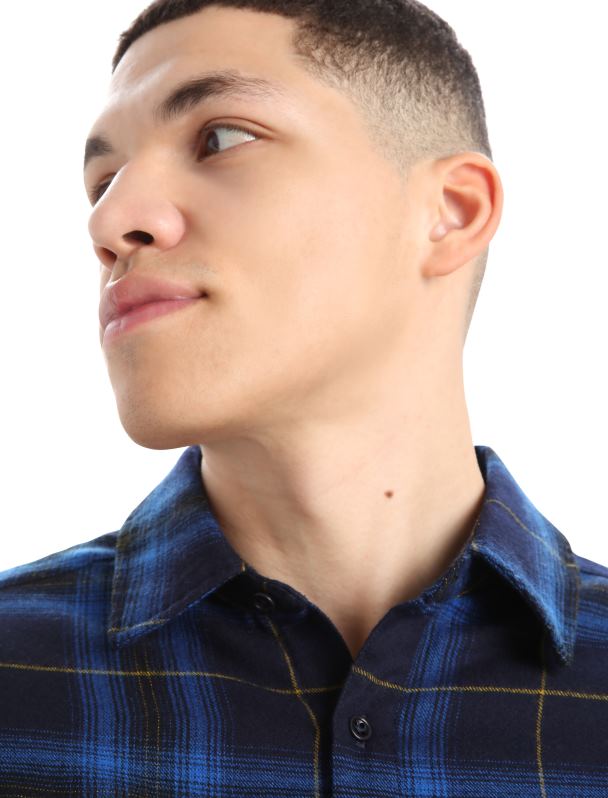 Icebreaker hombres Merino Dawnder camisa de franela de manga larga a cuadros 0V2J0358 ropa azul marino de medianoche