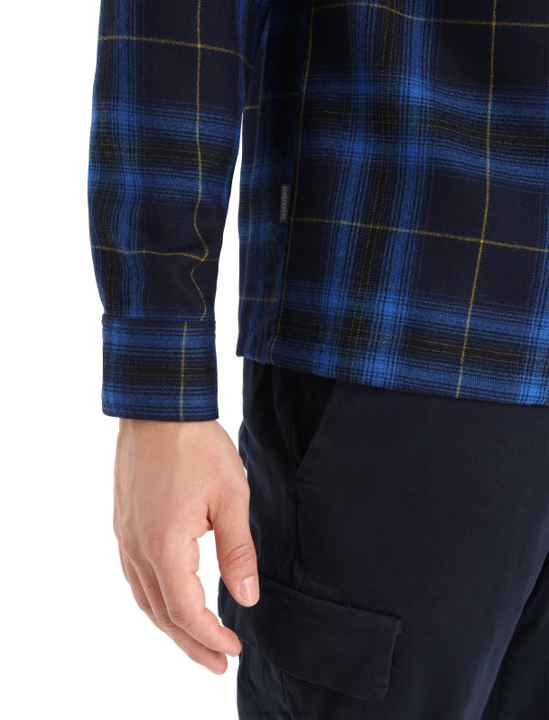 Icebreaker hombres Merino Dawnder camisa de franela de manga larga a cuadros 0V2J0358 ropa azul marino de medianoche