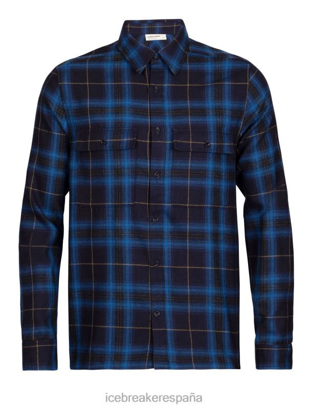 Icebreaker hombres Merino Dawnder camisa de franela de manga larga a cuadros 0V2J0358 ropa azul marino de medianoche