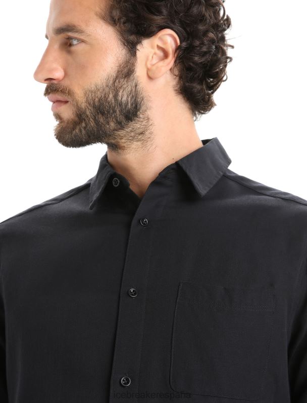 Icebreaker hombres camisa de manga larga merino steveston 0V2J0194 ropa negro