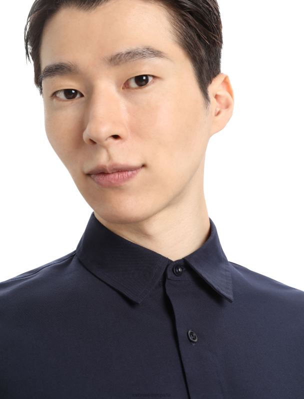 Icebreaker hombres camisa merino berlín manga larga 0V2J0372 ropa azul marino de medianoche