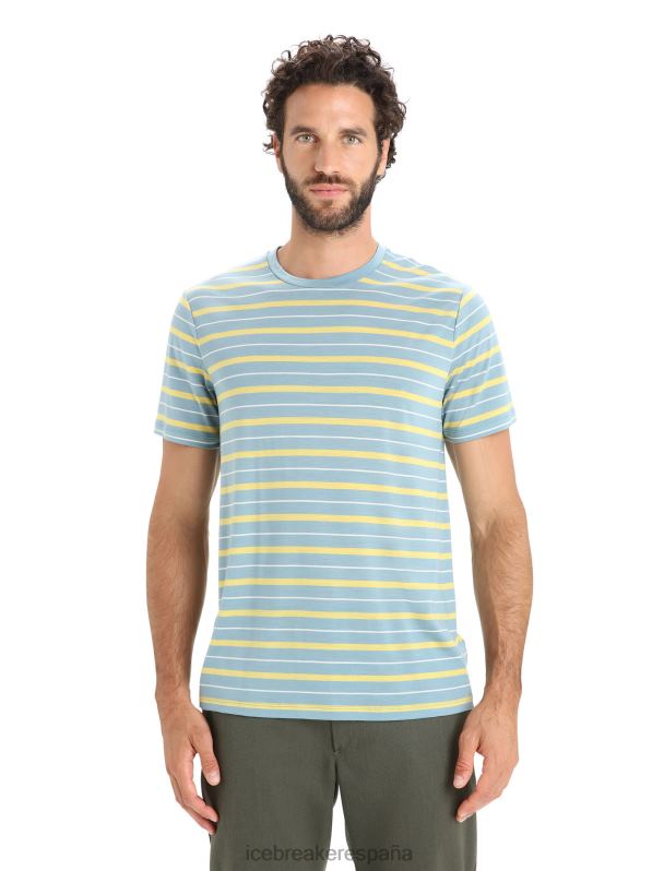 Icebreaker hombres Camiseta Merino Wave de manga corta a rayas 0V2J019 ropa azul astral/verano
