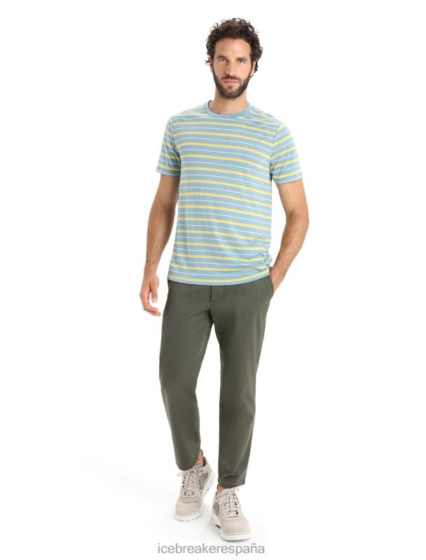 Icebreaker hombres Camiseta Merino Wave de manga corta a rayas 0V2J019 ropa azul astral/verano