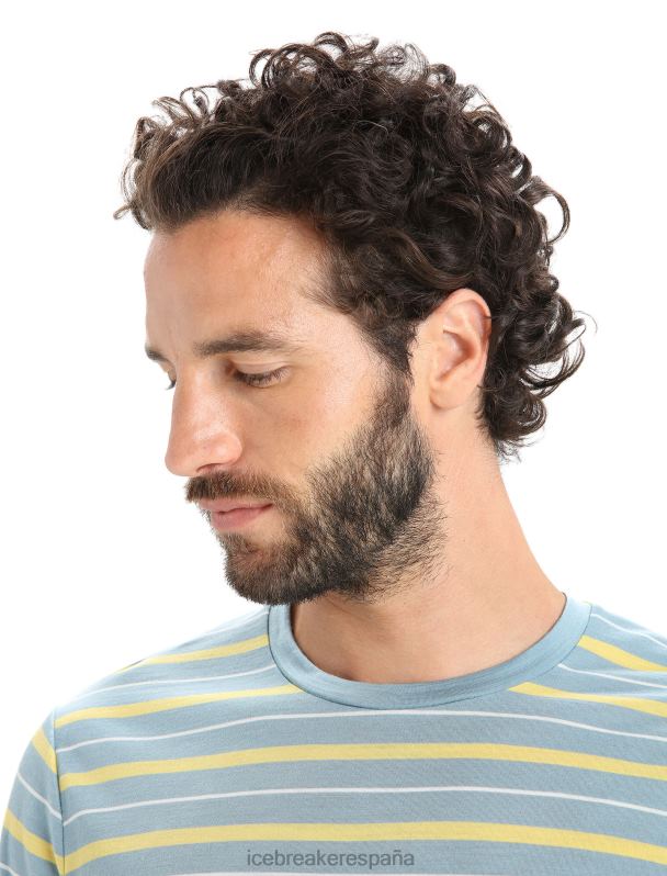 Icebreaker hombres Camiseta Merino Wave de manga corta a rayas 0V2J019 ropa azul astral/verano