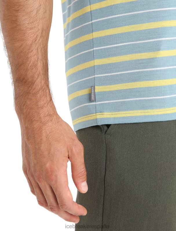 Icebreaker hombres Camiseta Merino Wave de manga corta a rayas 0V2J019 ropa azul astral/verano