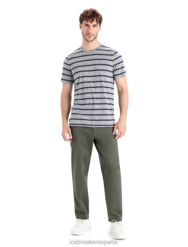 Icebreaker hombres Camiseta Merino Wave de manga corta a rayas 0V2J020 ropa metro jaspeado/azul marino medianoche