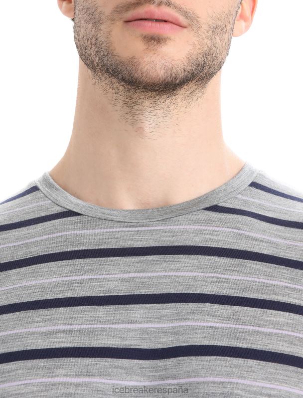 Icebreaker hombres Camiseta Merino Wave de manga corta a rayas 0V2J020 ropa metro jaspeado/azul marino medianoche