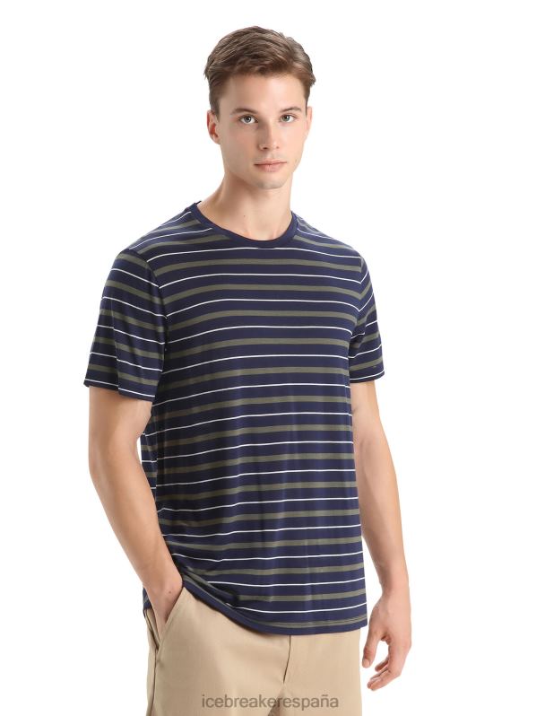 Icebreaker hombres Camiseta Merino Wave de manga corta a rayas 0V2J021 ropa azul marino medianoche/loden