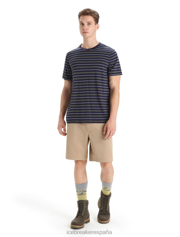 Icebreaker hombres Camiseta Merino Wave de manga corta a rayas 0V2J021 ropa azul marino medianoche/loden