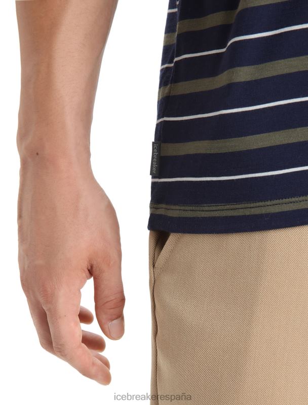 Icebreaker hombres Camiseta Merino Wave de manga corta a rayas 0V2J021 ropa azul marino medianoche/loden