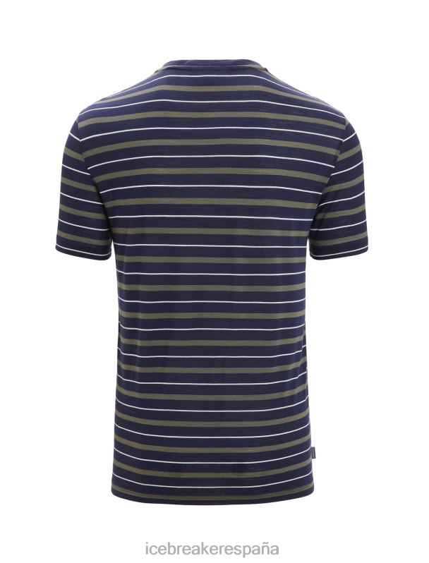 Icebreaker hombres Camiseta Merino Wave de manga corta a rayas 0V2J021 ropa azul marino medianoche/loden