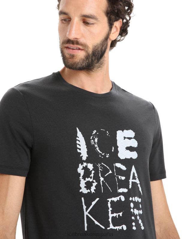 Icebreaker hombres camiseta manga corta algodon tencel logo natural 0V2J088 ropa negro