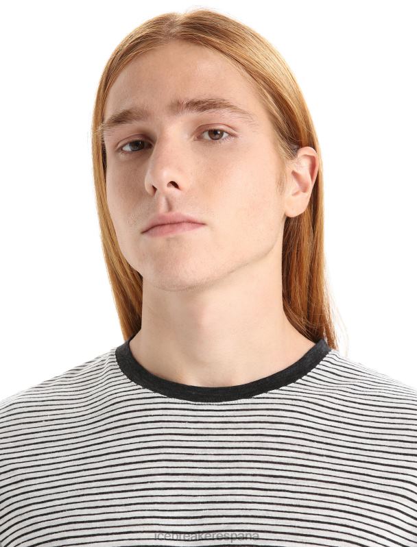 Icebreaker hombres camiseta manga corta lino merino raya 0V2J069 ropa nieve/negro