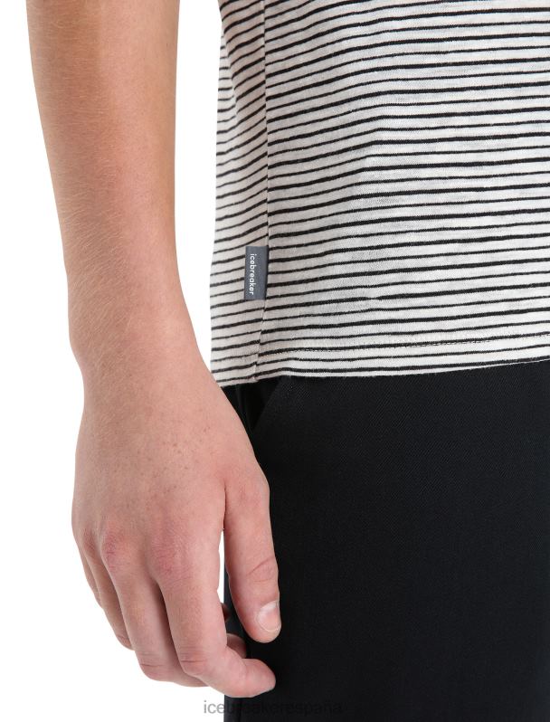 Icebreaker hombres camiseta manga corta lino merino raya 0V2J069 ropa nieve/negro