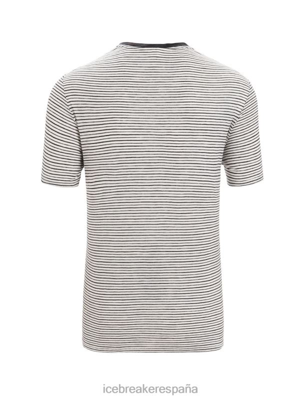 Icebreaker hombres camiseta manga corta lino merino raya 0V2J069 ropa nieve/negro