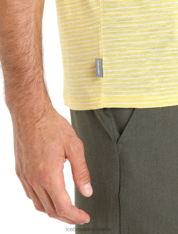 Icebreaker hombres camiseta manga corta lino merino raya 0V2J070 ropa nieve de verano