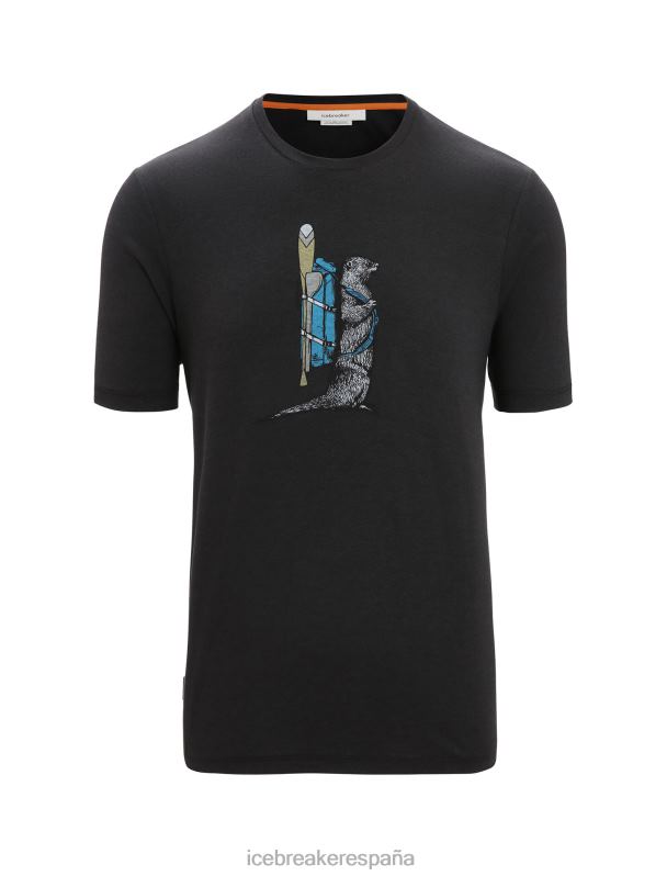 Icebreaker hombres camiseta merino central classic manga corta nutria paddle 0V2J060 ropa negro