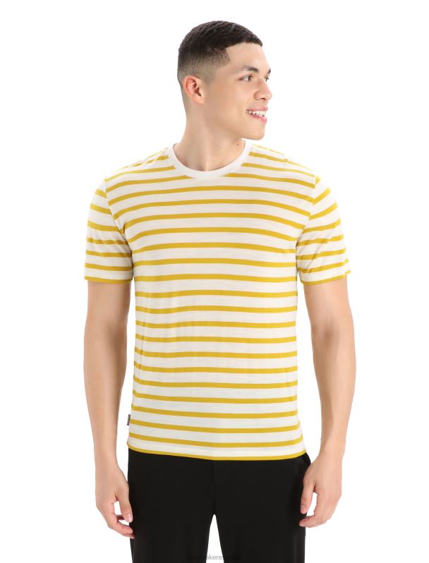 Icebreaker hombres camiseta merino drayden manga corta raya 0V2J0396 ropa crudo jaspeado/oro silencioso