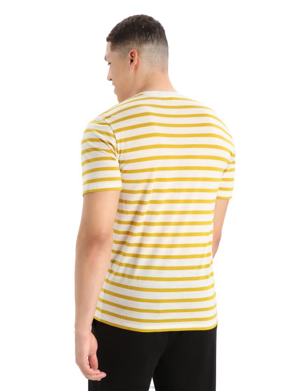 Icebreaker hombres camiseta merino drayden manga corta raya 0V2J0396 ropa crudo jaspeado/oro silencioso