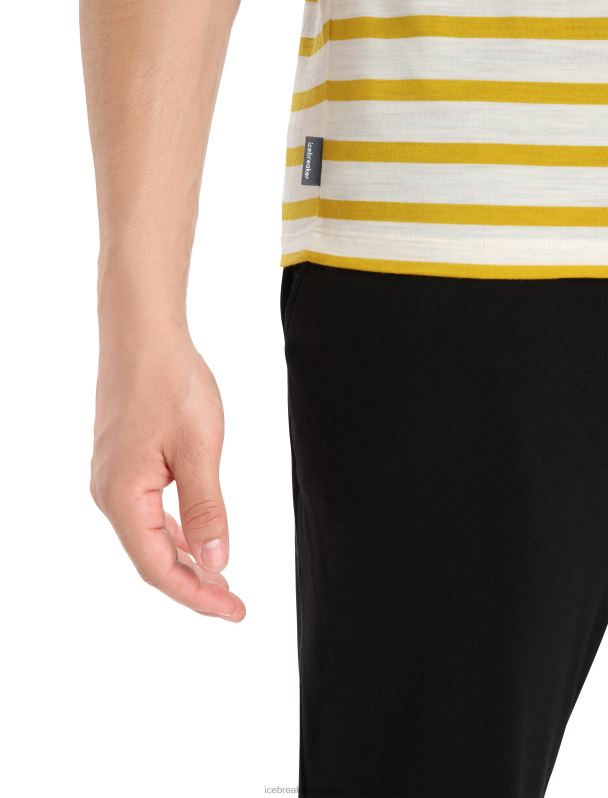 Icebreaker hombres camiseta merino drayden manga corta raya 0V2J0396 ropa crudo jaspeado/oro silencioso