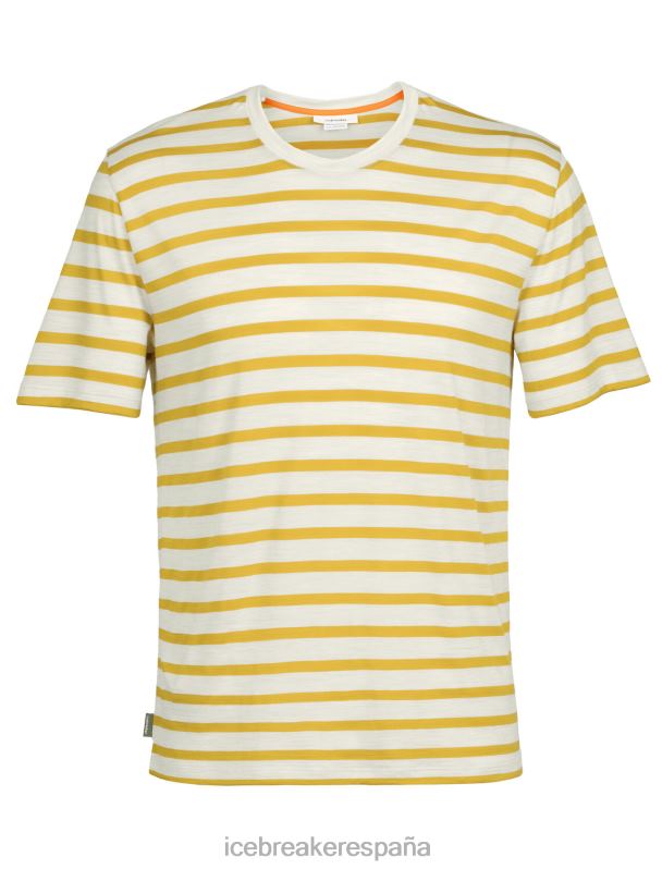 Icebreaker hombres camiseta merino drayden manga corta raya 0V2J0396 ropa crudo jaspeado/oro silencioso