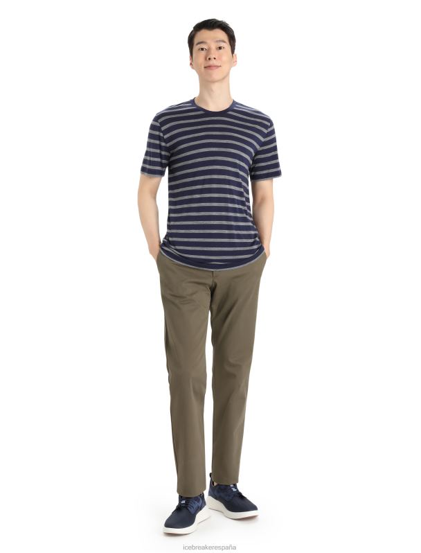 Icebreaker hombres camiseta merino drayden manga corta raya 0V2J0397 ropa azul marino medianoche/gritstone jaspeado