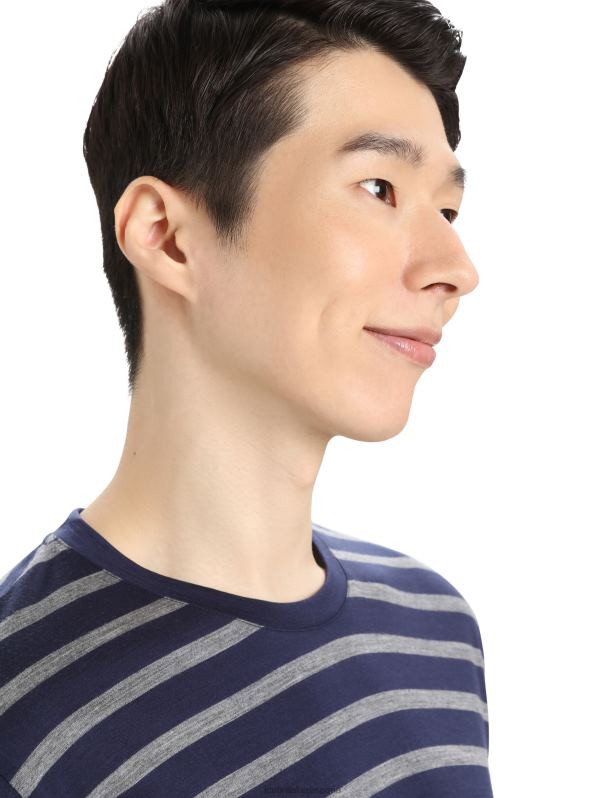 Icebreaker hombres camiseta merino drayden manga corta raya 0V2J0397 ropa azul marino medianoche/gritstone jaspeado