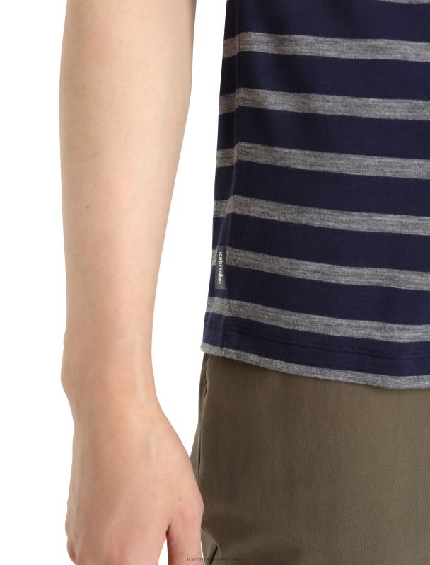Icebreaker hombres camiseta merino drayden manga corta raya 0V2J0397 ropa azul marino medianoche/gritstone jaspeado