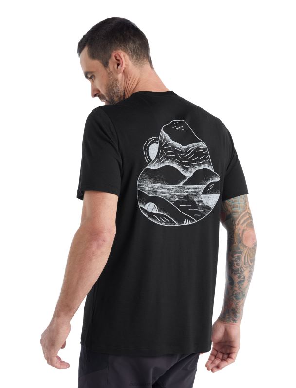 Icebreaker hombres camiseta merino tech lite ii manga corta amanecer ridge 0V2J0482 ropa negro