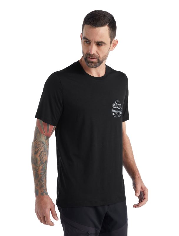 Icebreaker hombres camiseta merino tech lite ii manga corta amanecer ridge 0V2J0482 ropa negro