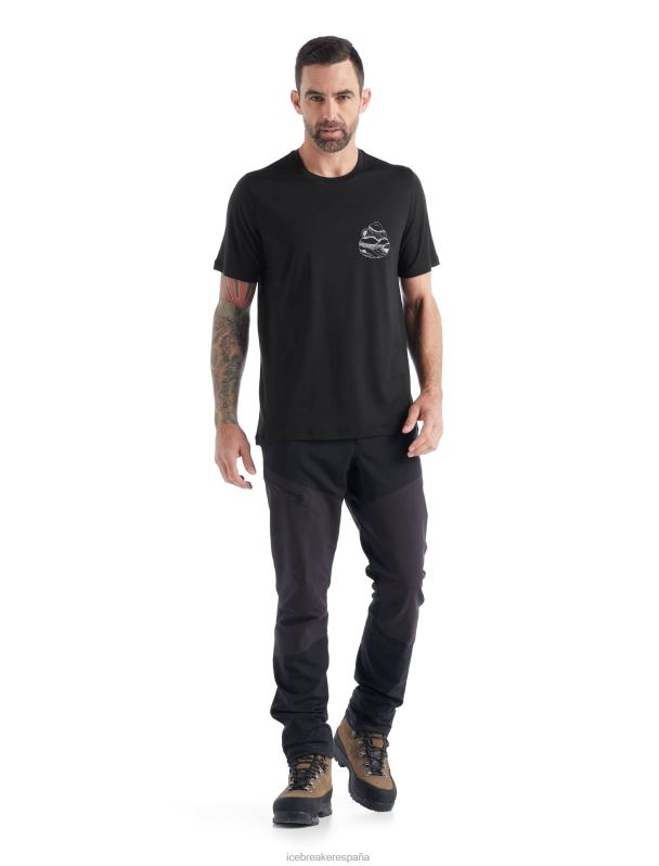 Icebreaker hombres camiseta merino tech lite ii manga corta amanecer ridge 0V2J0482 ropa negro