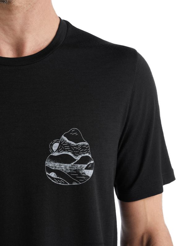 Icebreaker hombres camiseta merino tech lite ii manga corta amanecer ridge 0V2J0482 ropa negro