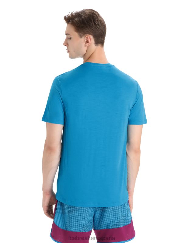 Icebreaker hombres camiseta merino tech lite ii manga corta cadence paths 0V2J057 ropa geo azul
