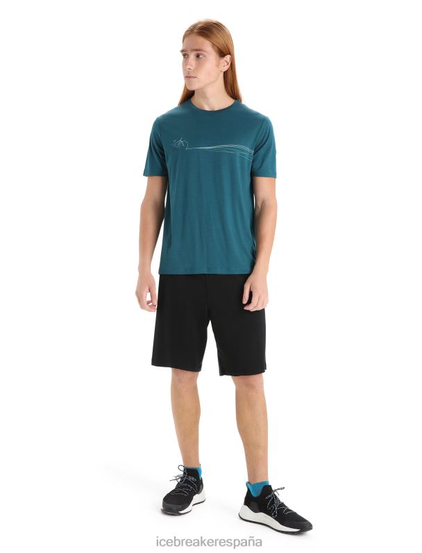 Icebreaker hombres camiseta merino tech lite ii manga corta cadence paths 0V2J058 ropa gloria verde