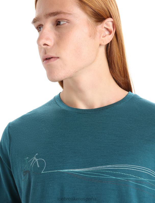 Icebreaker hombres camiseta merino tech lite ii manga corta cadence paths 0V2J058 ropa gloria verde