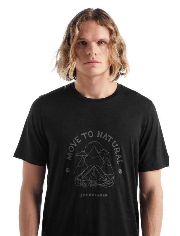 Icebreaker hombres camiseta merino tech lite ii manga corta canopy camper 0V2J0487 ropa negro