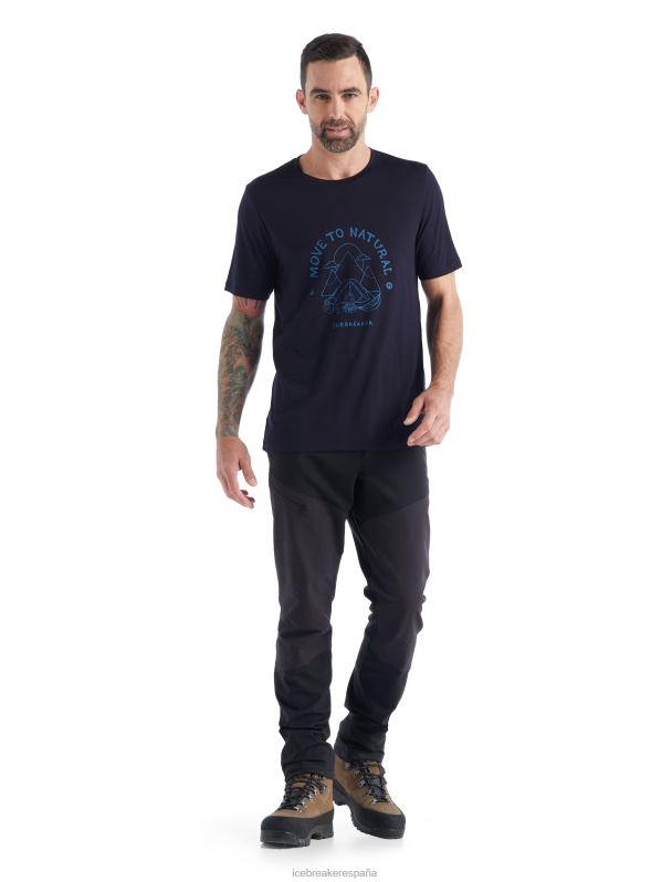 Icebreaker hombres camiseta merino tech lite ii manga corta canopy camper 0V2J0489 ropa azul marino de medianoche