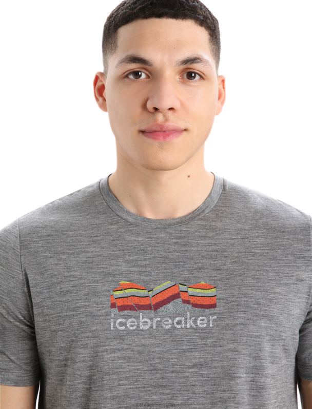 Icebreaker hombres camiseta merino tech lite ii manga corta geología de montaña 0V2J0383 ropa brezo de piedra arenisca