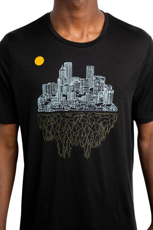 Icebreaker hombres camiseta merino tech lite ii manga corta local tee portland 0V2J0486 ropa negro