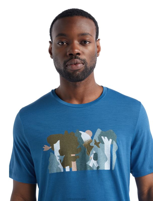Icebreaker hombres camiseta merino tech lite ii manga corta pared del bosque 0V2J0478 ropa azul